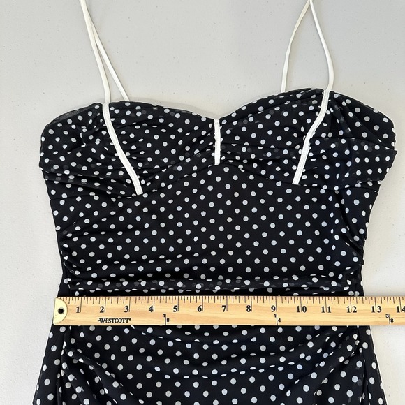 Vtg Y2K Polka Dot Midi Dress Size L Trixxi Black White Hi Lo hem Fairy - Picture 5 of 9